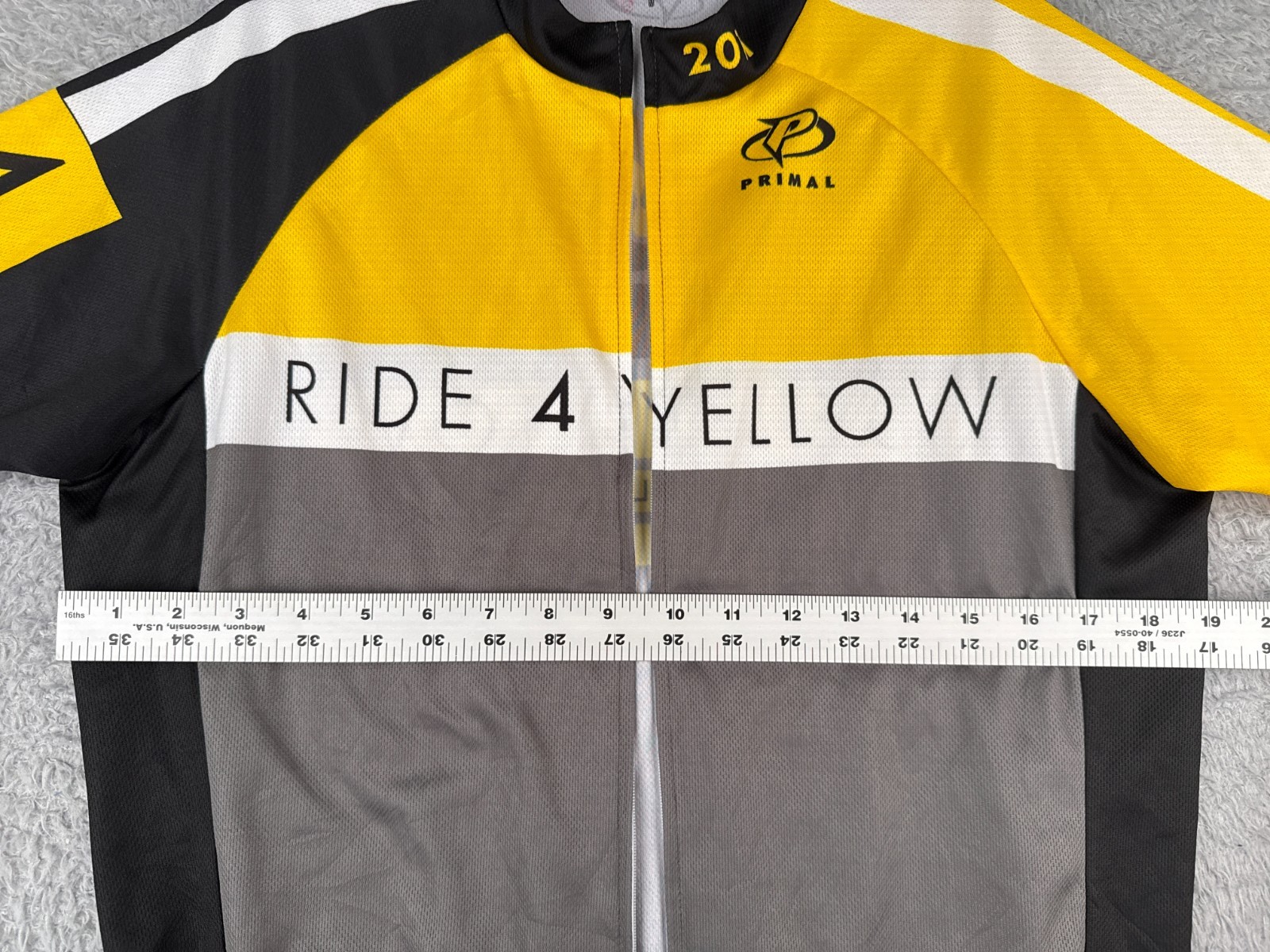 Primal Cycling Jersey Mens Medium Gray Yellow Full Zip Livestrong BAD ZIPPER