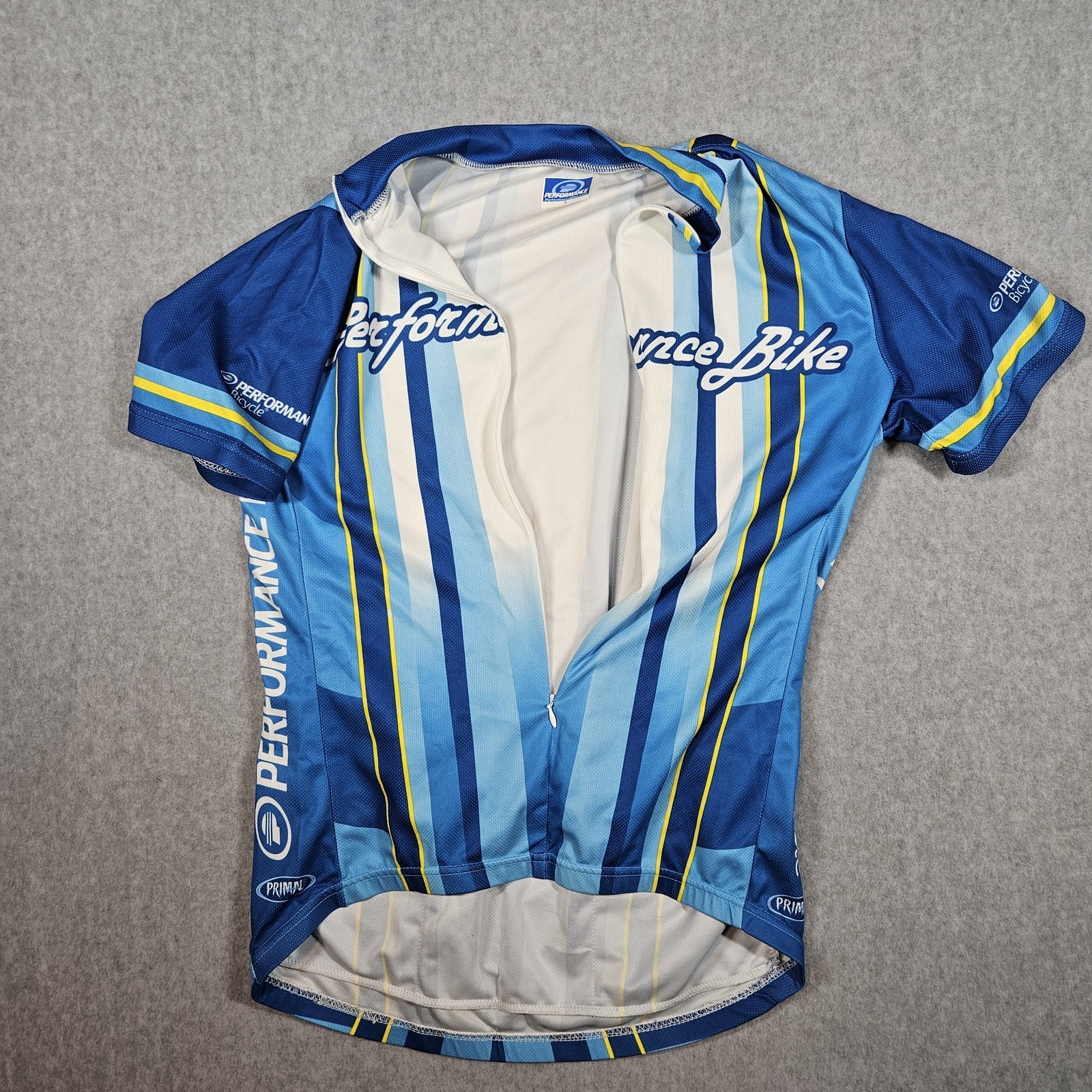 Performance Bike Primal Cycling Jersey Men’s Large Blue White Yellow Striped
