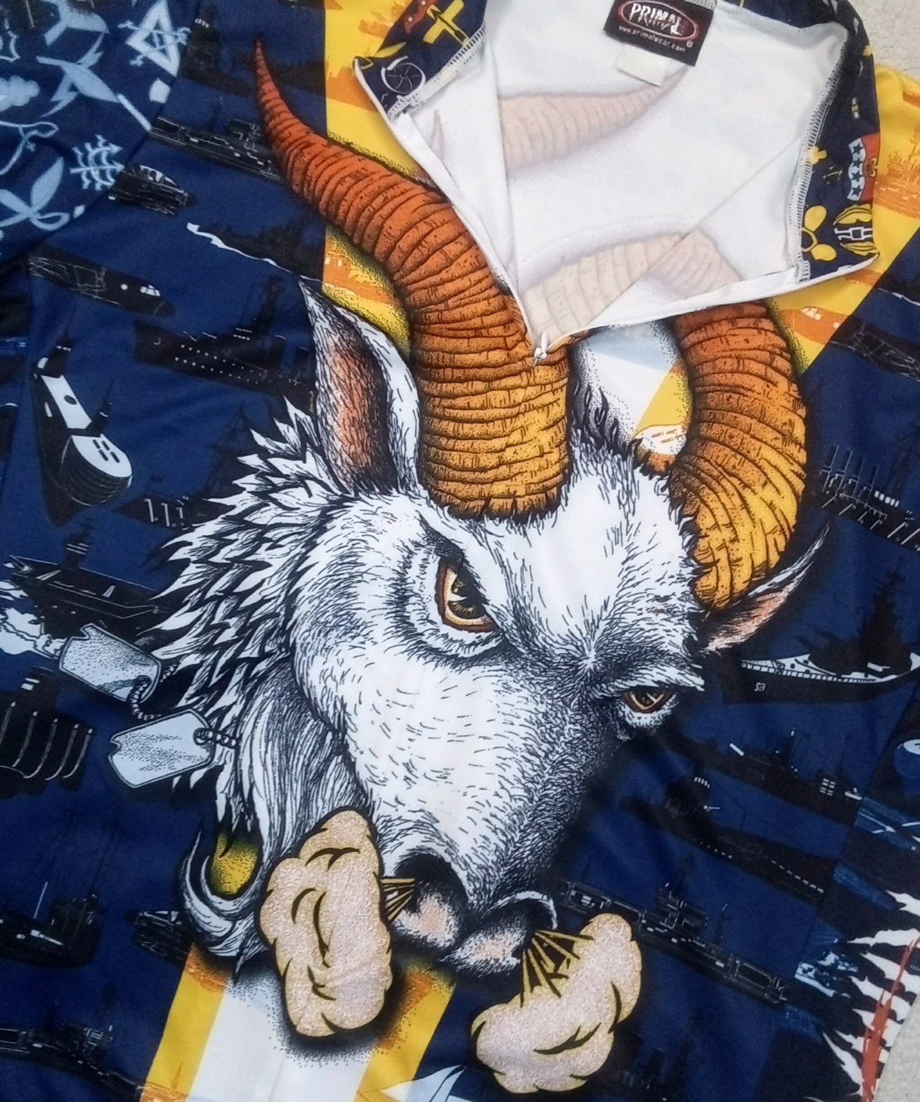 RARE VTG 90s Primal Wear USA Navy Pride Bill the Goat Cycling Jersey (Fits 2XL)