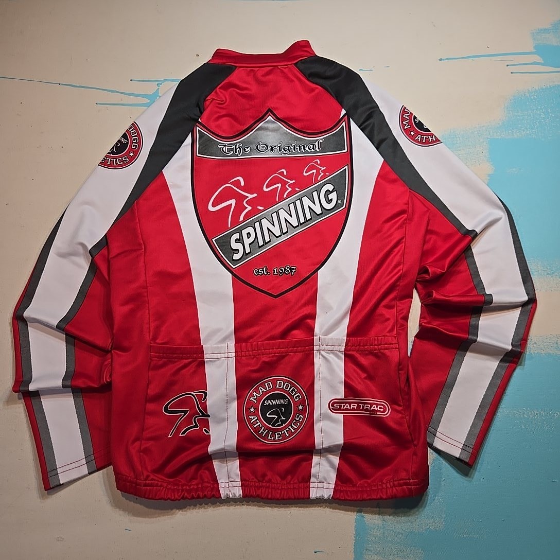Mad Dogg Athletics M Spinning Jacket Red White Black Long Sleeve USA 90s Cycling