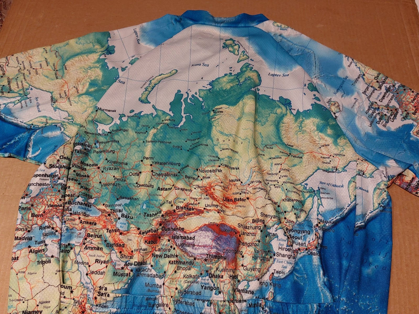 Men’s Asia Europe Earth Day World Map Graphic Cycling Bike Jersey 21″ Chest