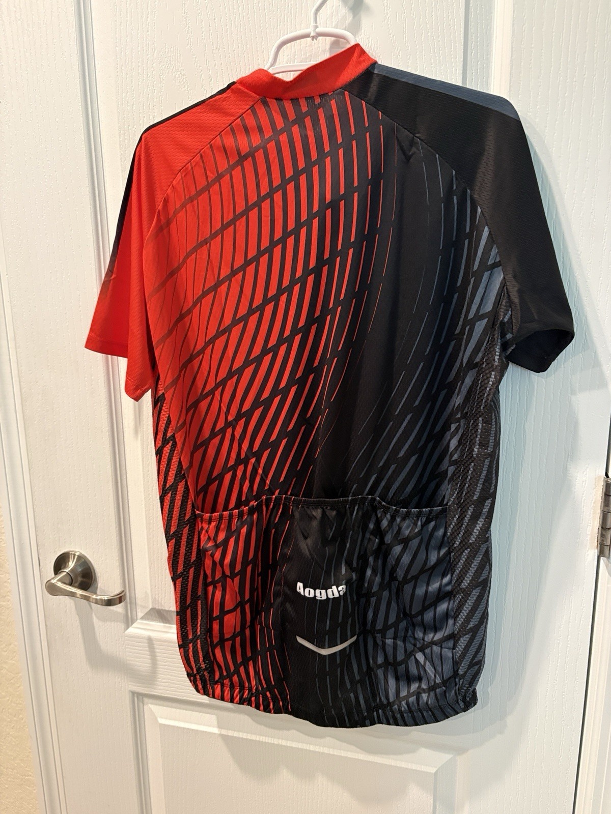 Aogda Cycling Jersey Mens 2XL SS Full Zipper 3 Pocket Reflective Red Black