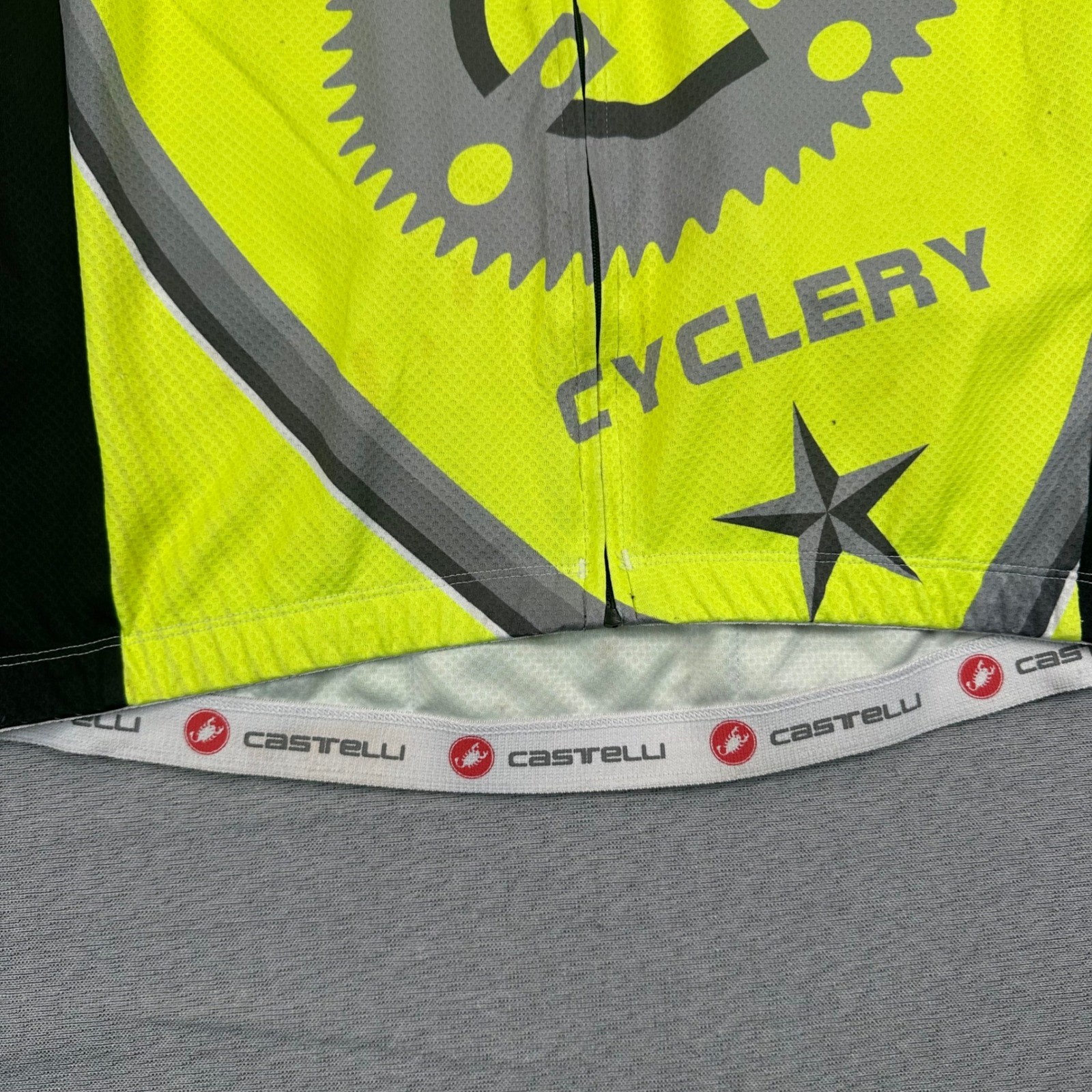 Castelli Cadence Cyclery Cycling Jersey Mens Large Neon Yellow Grey Full Zip