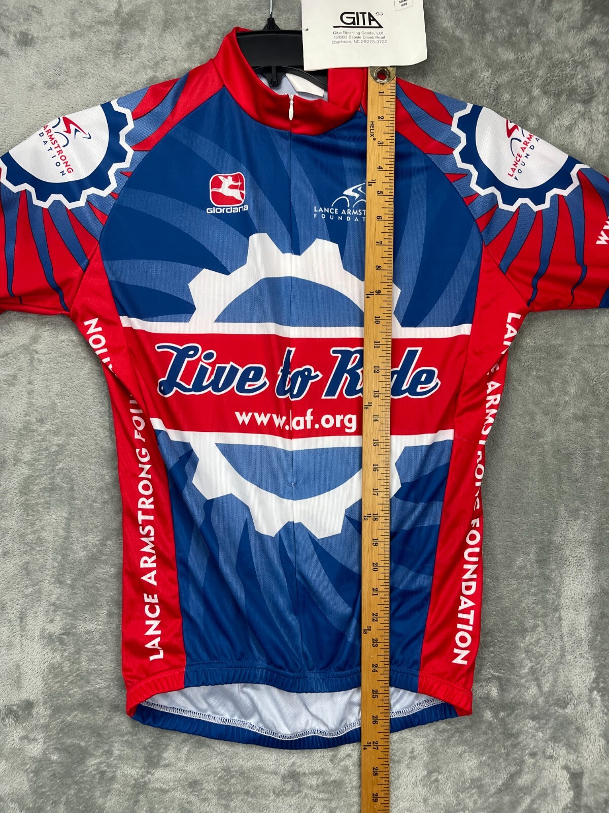 NWT Giordana Cycling Jersey Medium Red White Blue 3/4 Zip Lance Armstrong Found.