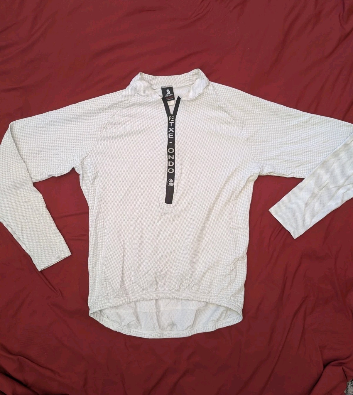 Etxeondo Men’s XL White Cycling Jersey Long Sleeve 1/4 Zip Mock Neck Pockets