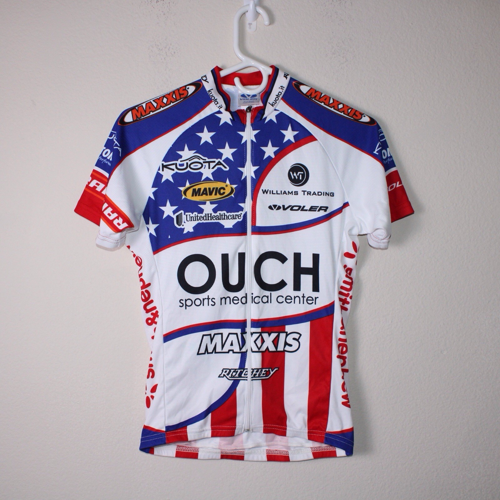 VOLER Cycling Jersey Mens S White Biking 3 Rear Pockets USA Race Raglan Graphics