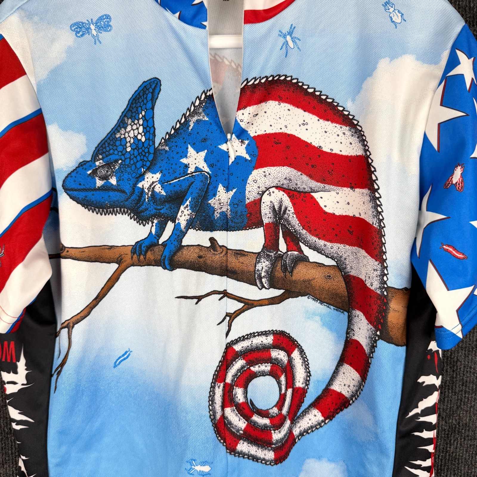 Primal Wear Cycling Jersey Men XL Patriotic Lizard American Flag Chameleon Bike