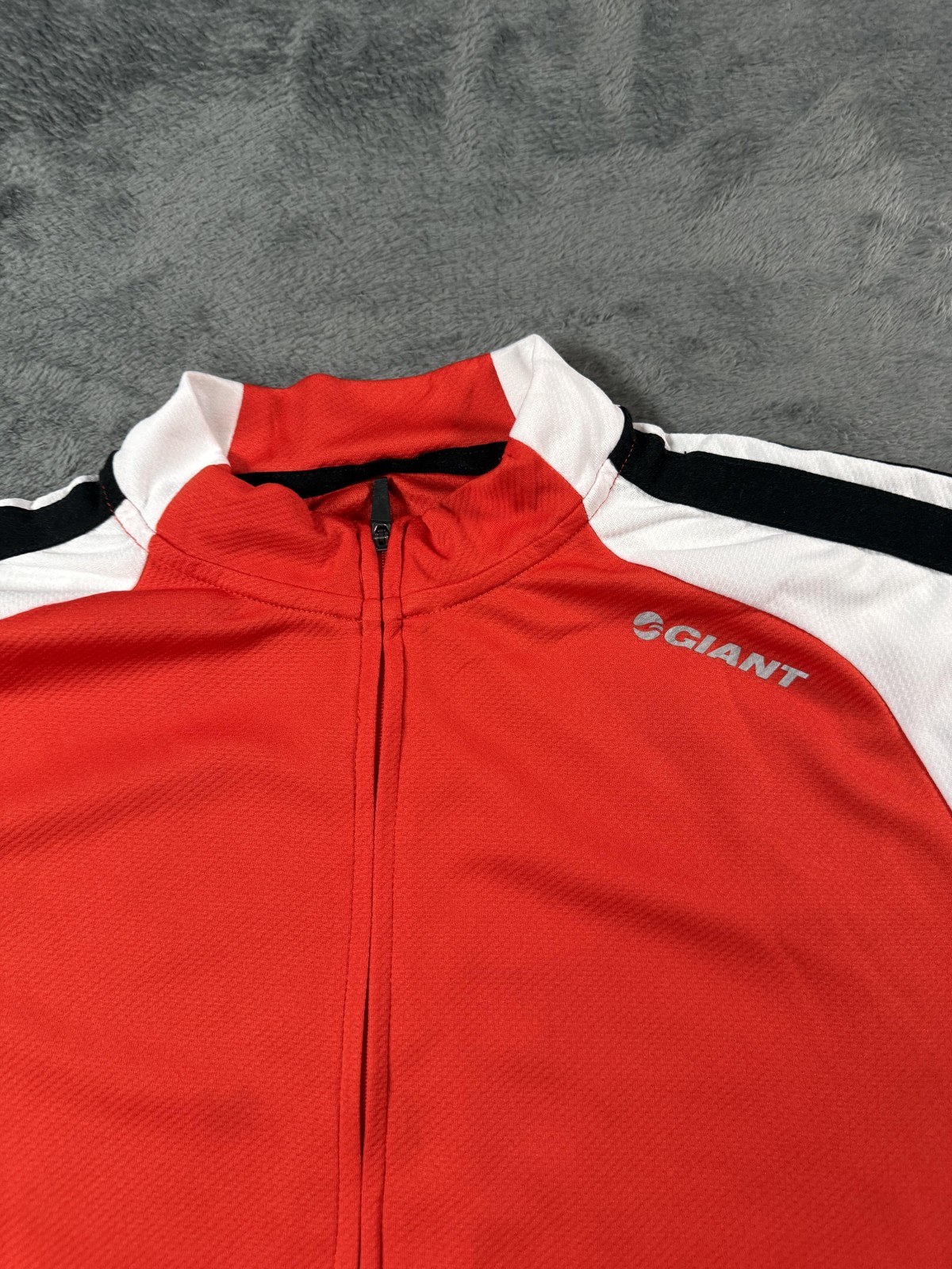 Giant Cycling Jersey Mens Large Red White Full Zip Short Sleeve Back Pockets