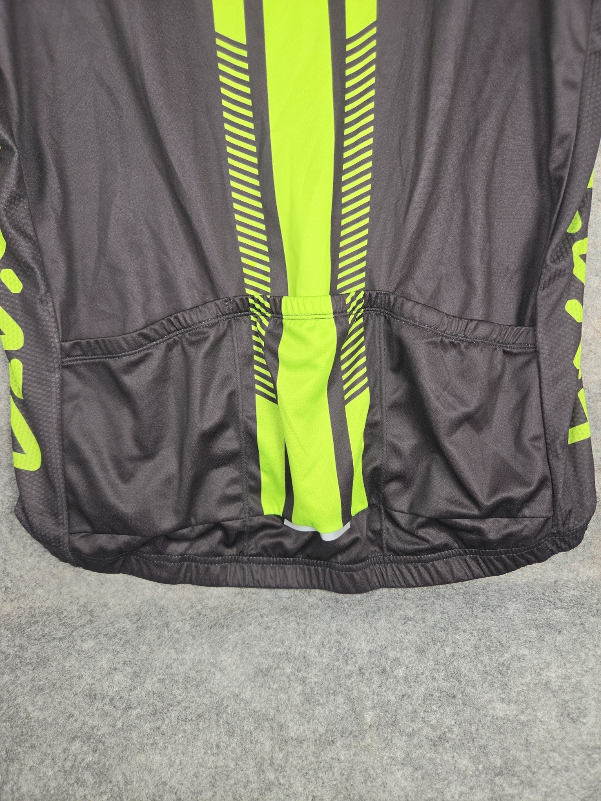 LIXADA Cycling Jersey Mens L Black & Green 3 Pocket Back Full Zip Short Sleeve