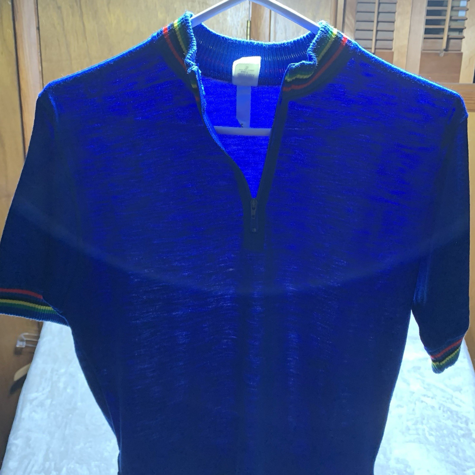 Vintage Pace Cycling Jersey Men’s Small 100% Merino Wool Knit Rainbow 70s USA *