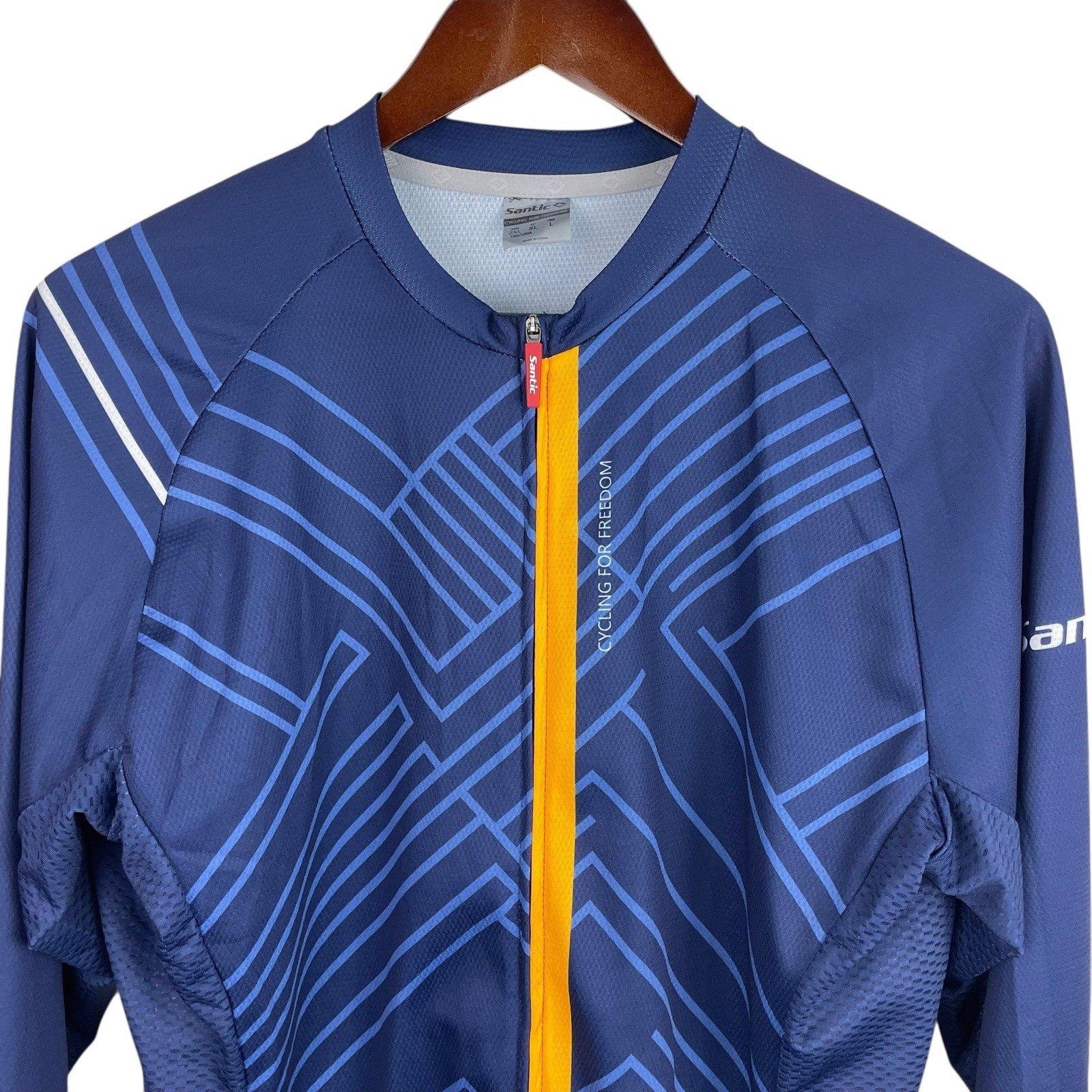 Santic Size Large Blue Full Zip Long Sleeve Lightweight Cycling Jersey Pockets