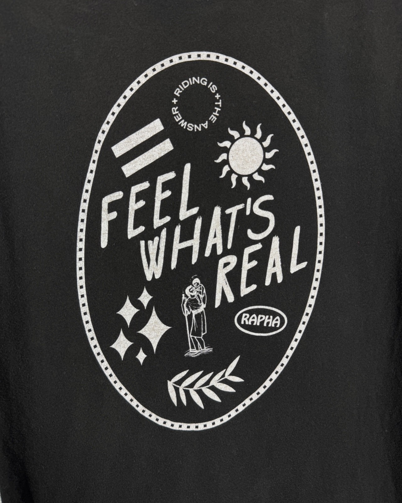 Men’s Rapha Cycling Short Sleeve T-Shirt Feel What’s Real Big Print Size S
