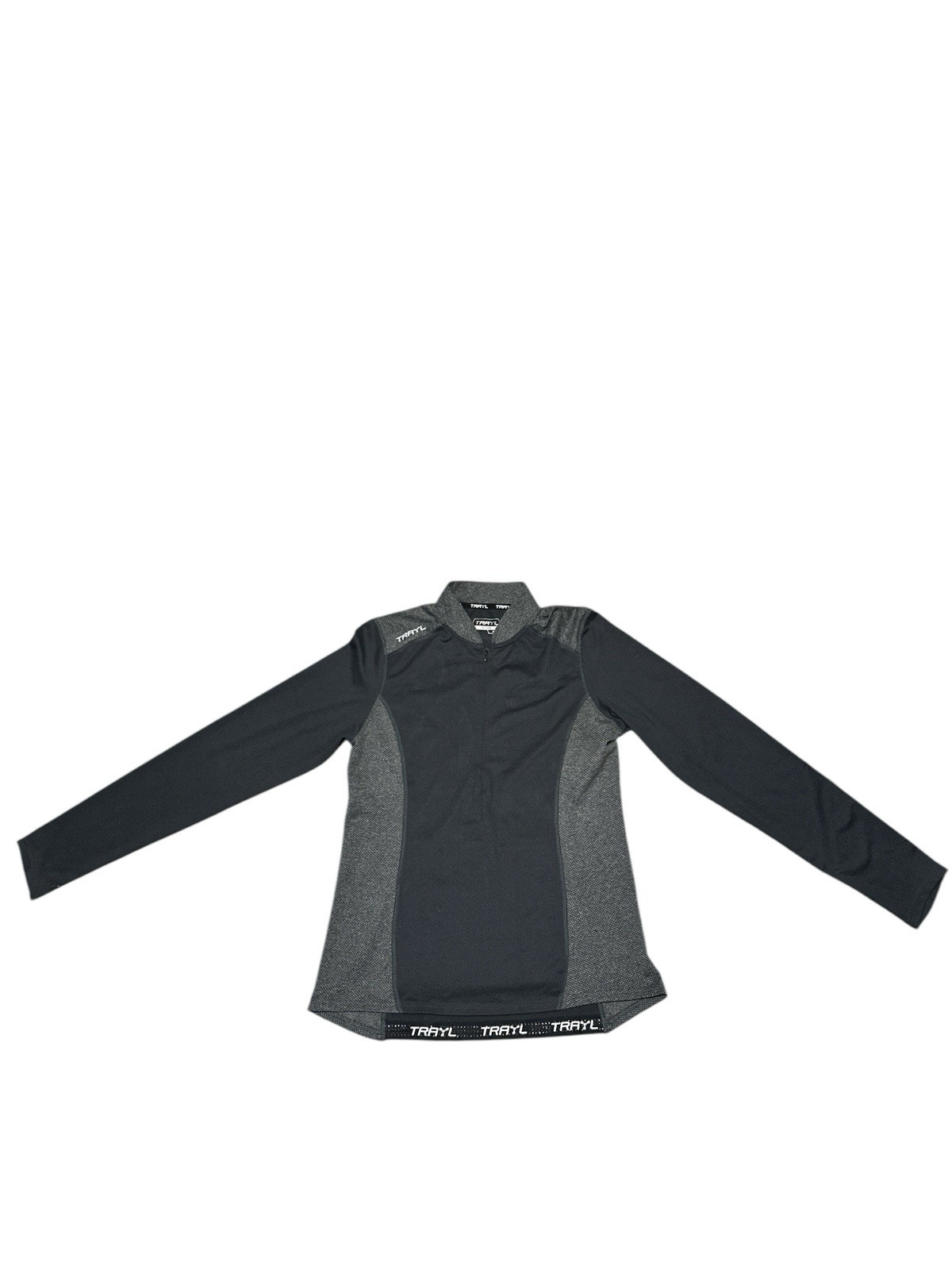 Trayl Cycling Black/Gray Long Sleeve Quarter Zip W/Back Zip Pocket Jersey Size M