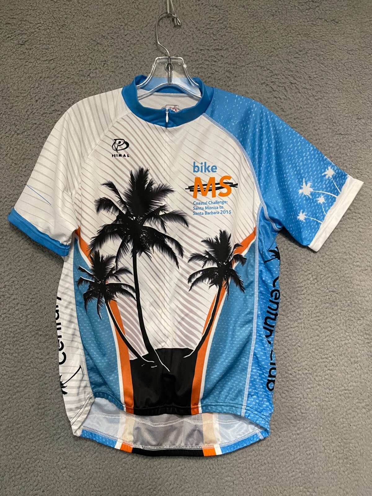 Primal Jersey Mens Size Large Cycling White 3/4 Zip Adult Short Sleeve Polyester