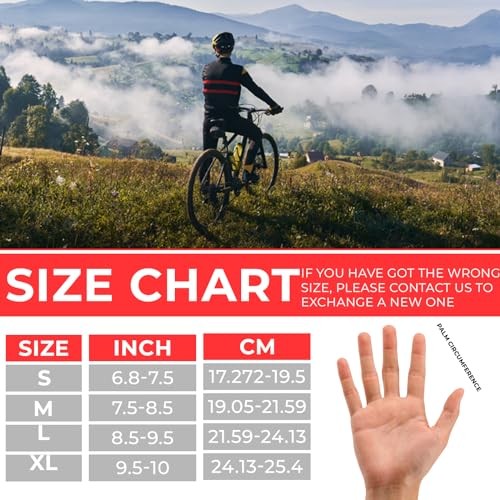 Cycling Gloves for Men Women, Full Finger, Anti-Slip Touchscreen Medium Red
