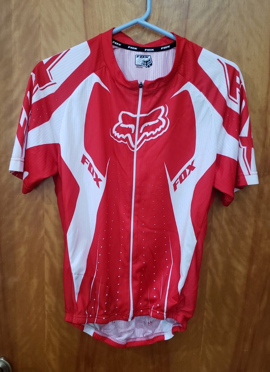 Fox Racing MTB Cycling Jersey Red White Full-Zip Performance Lightweight Men’s L