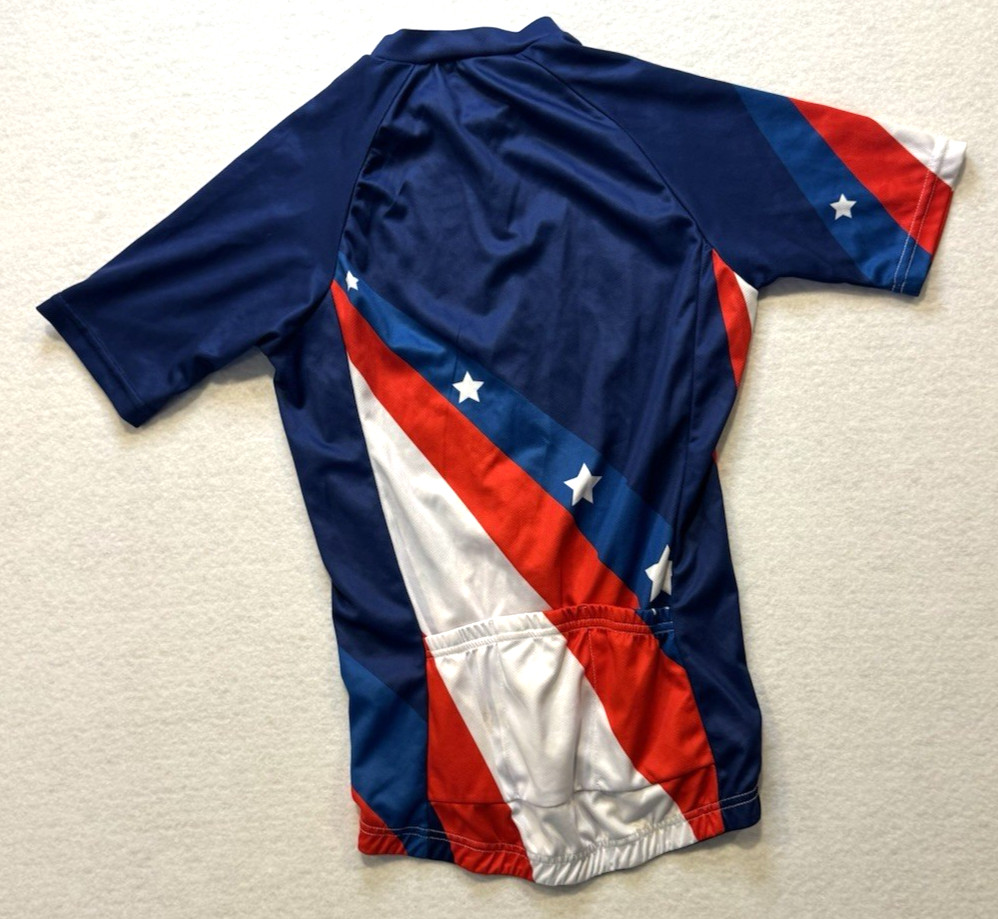 Women’s Small American Flag Cycling Jersey Stars & Stripes Bike Shirt 100% Poly