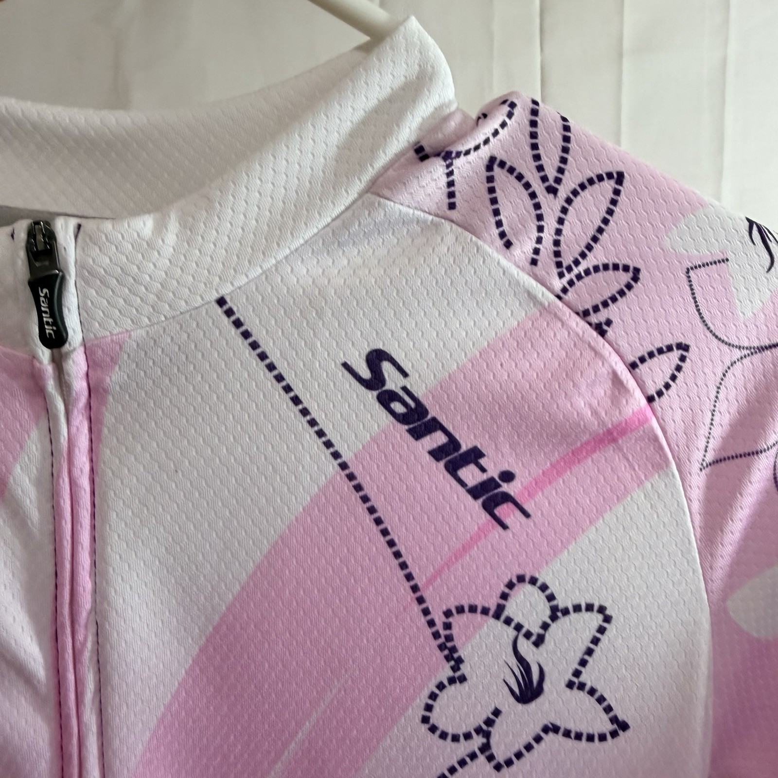 Santic Cycling Jersey Womens Med Pink Purple Floral Full Zip Pockets Top