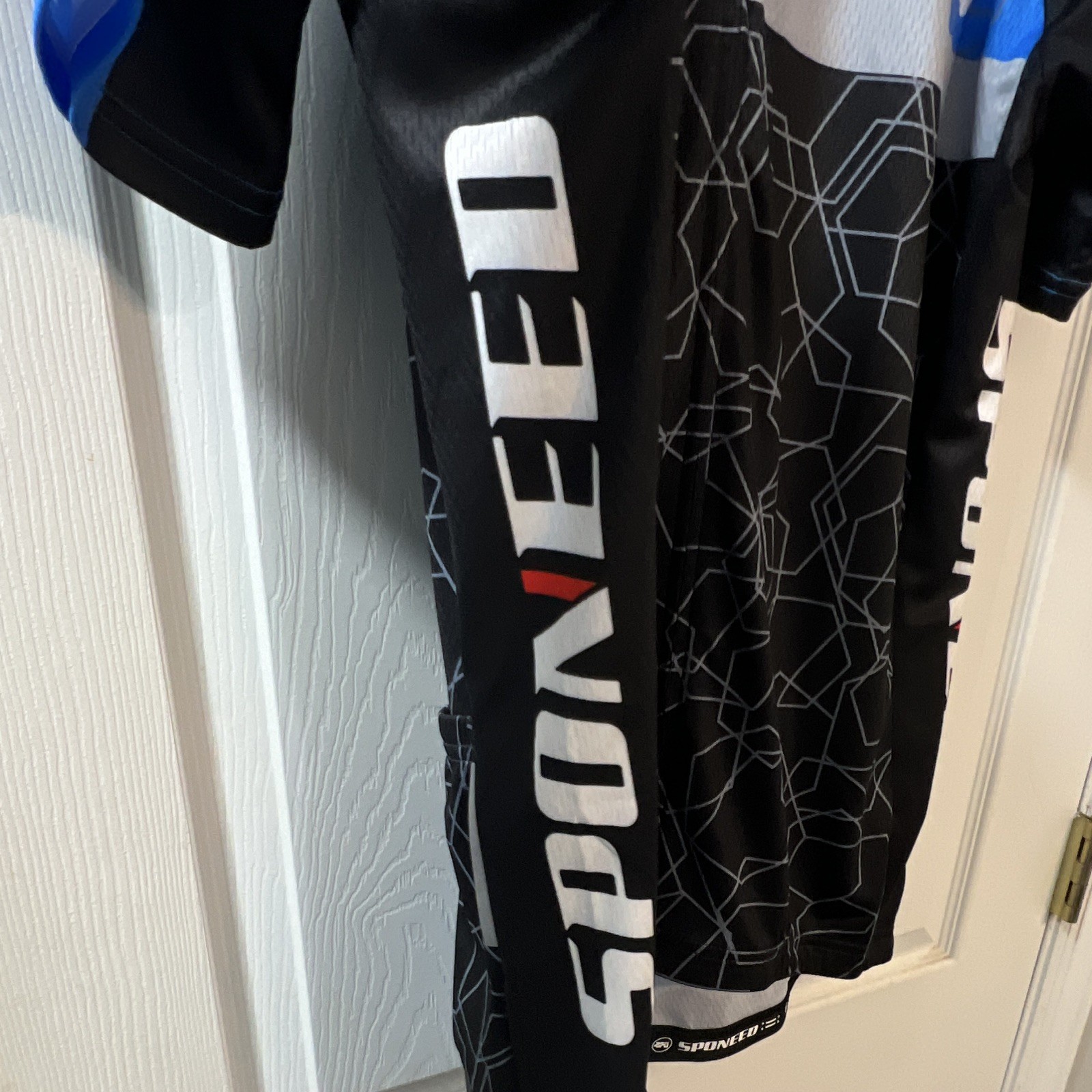SPONEED Men’s Cycling Jersey 2XL Black/Blue/Gray Short Sleeve Full Zip Pockets