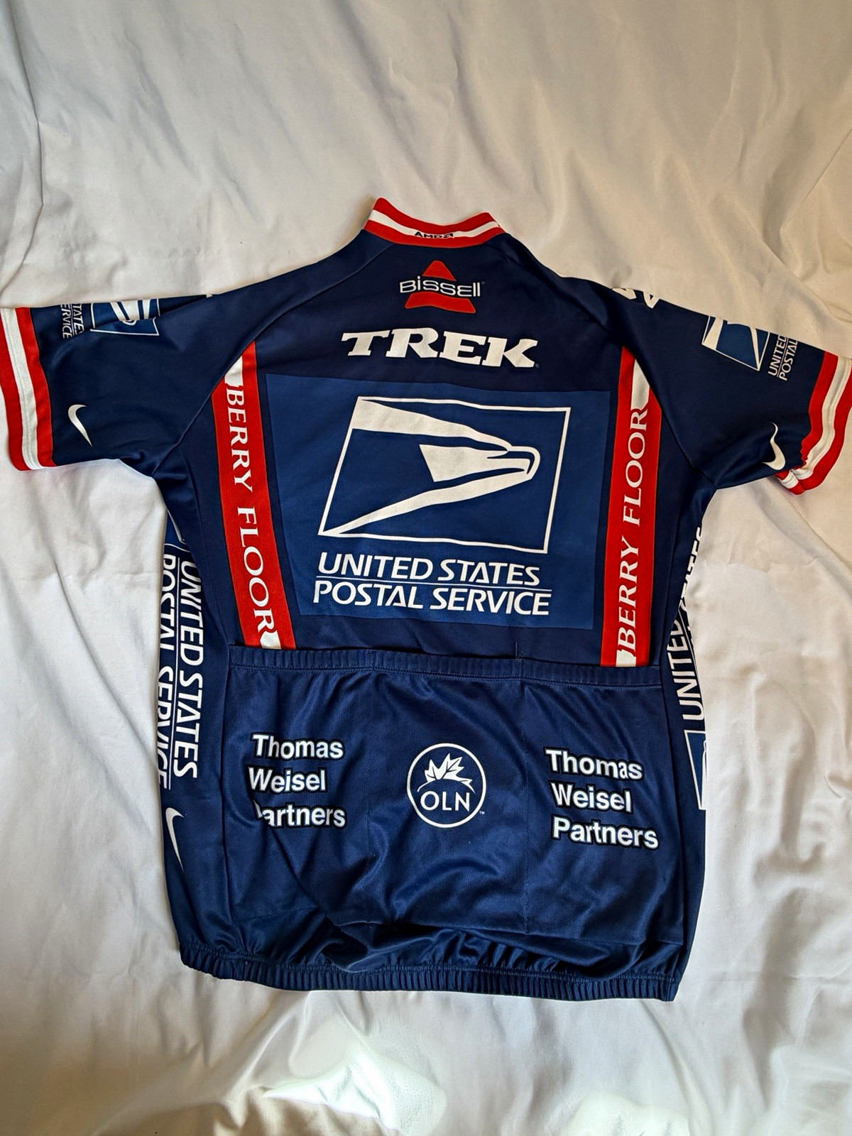2005 USPS Cycling Jersey Short Sleeve Half Zip Blue/Red/White Medium