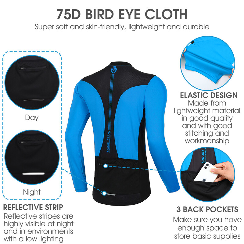 WEST BIKING Men Pro Cycling Jersey Long Sleeve Breathable Sports Coat Jacket