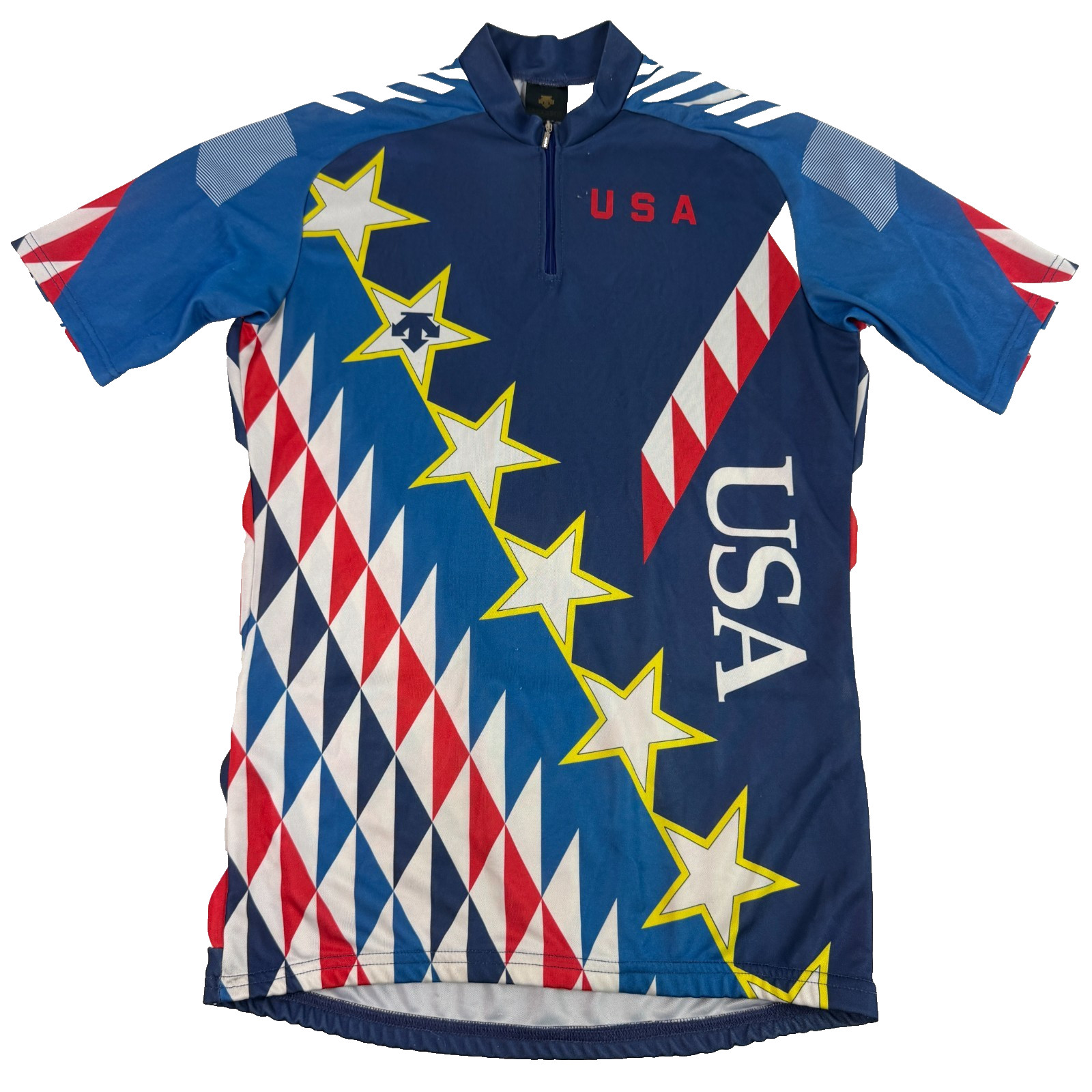 Vintage 90s Descente Cycling USA Jersey Shirt Large Stars Stripes Quarter Zip