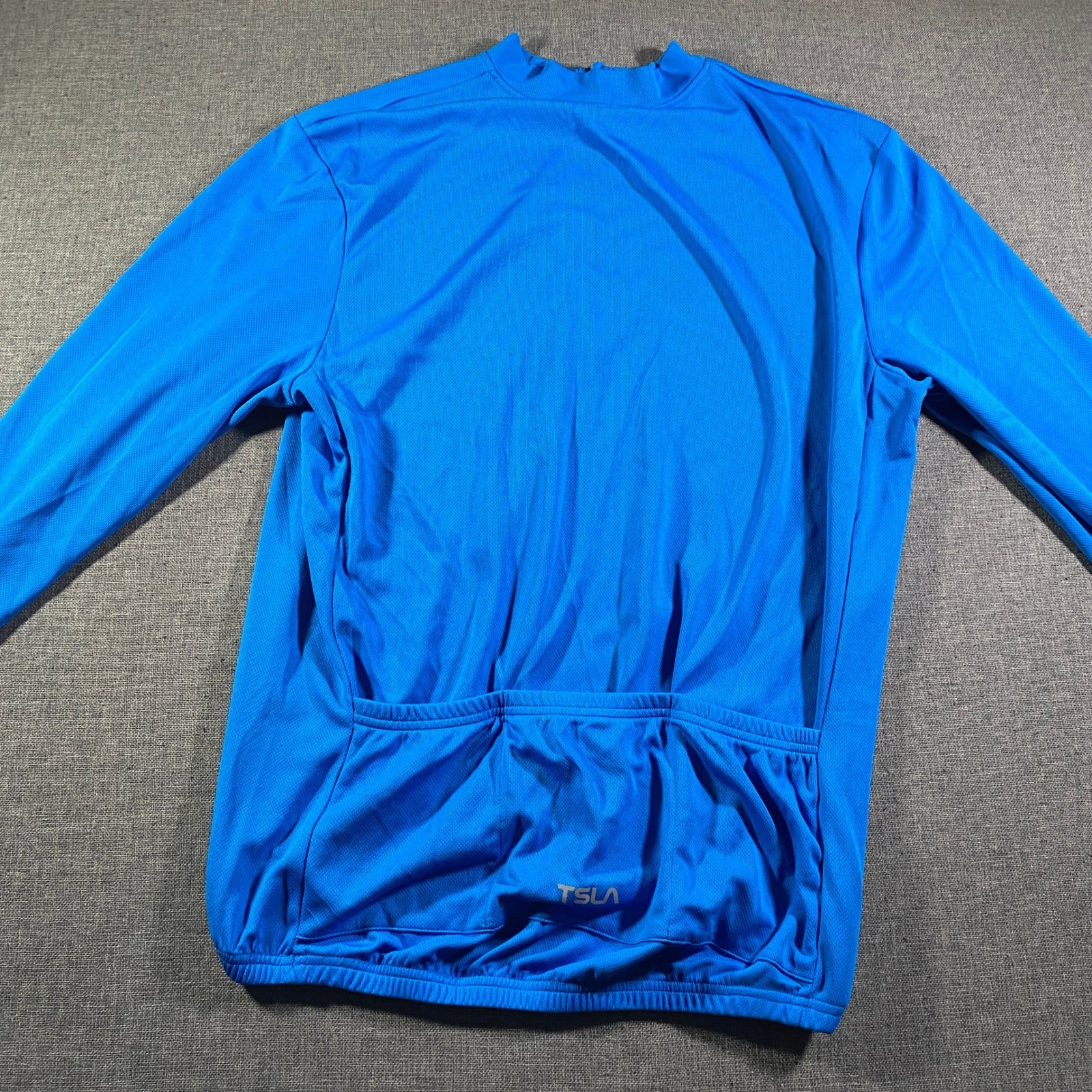 TSLA Men Long Sleeve 1/4 ZIp Cycling Jersey Pullover Blue XL Lightweight Stretch