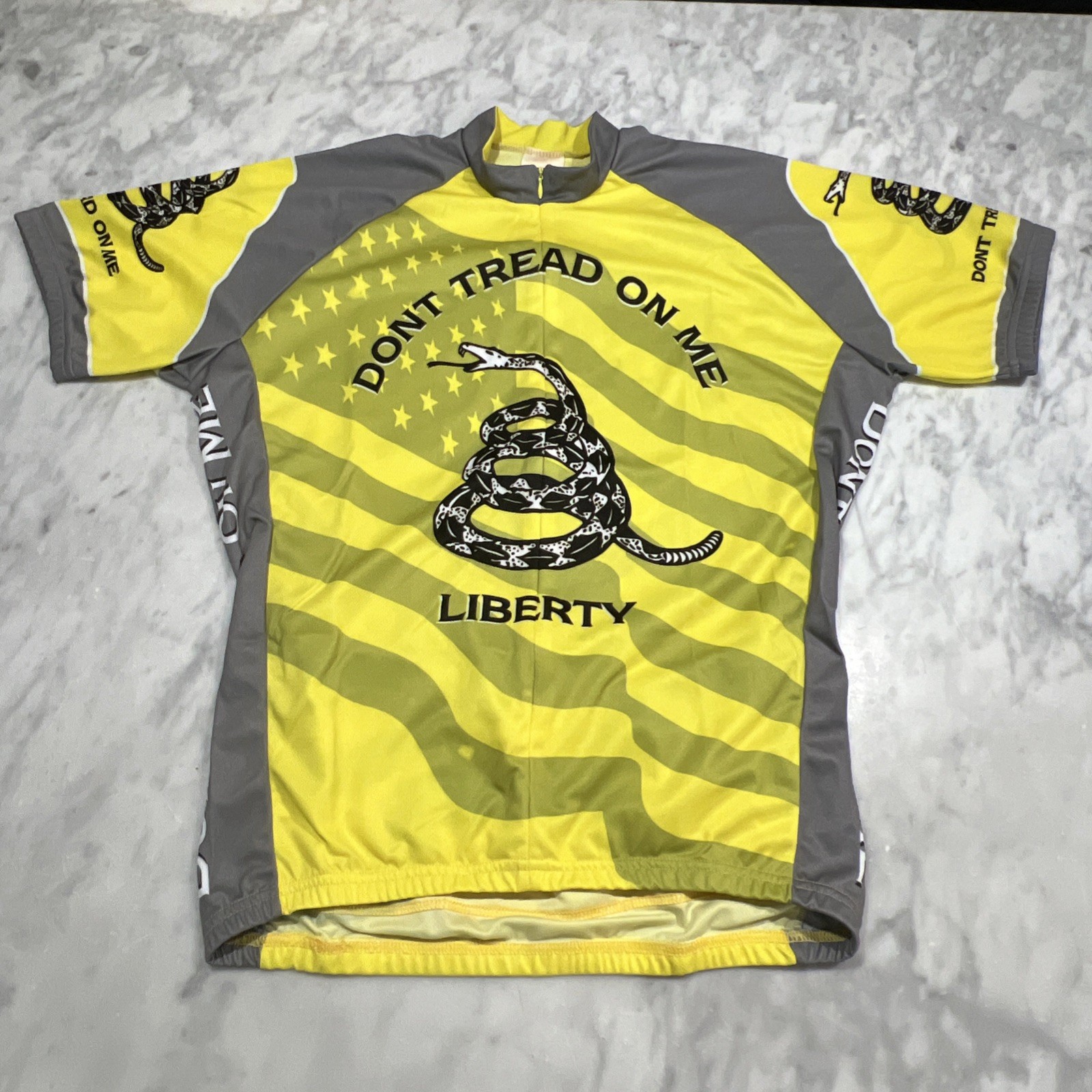 World Jerseys Don’t Tread On Me Cycling Jersey Men XL 3/4 Zip Pockets Yellow