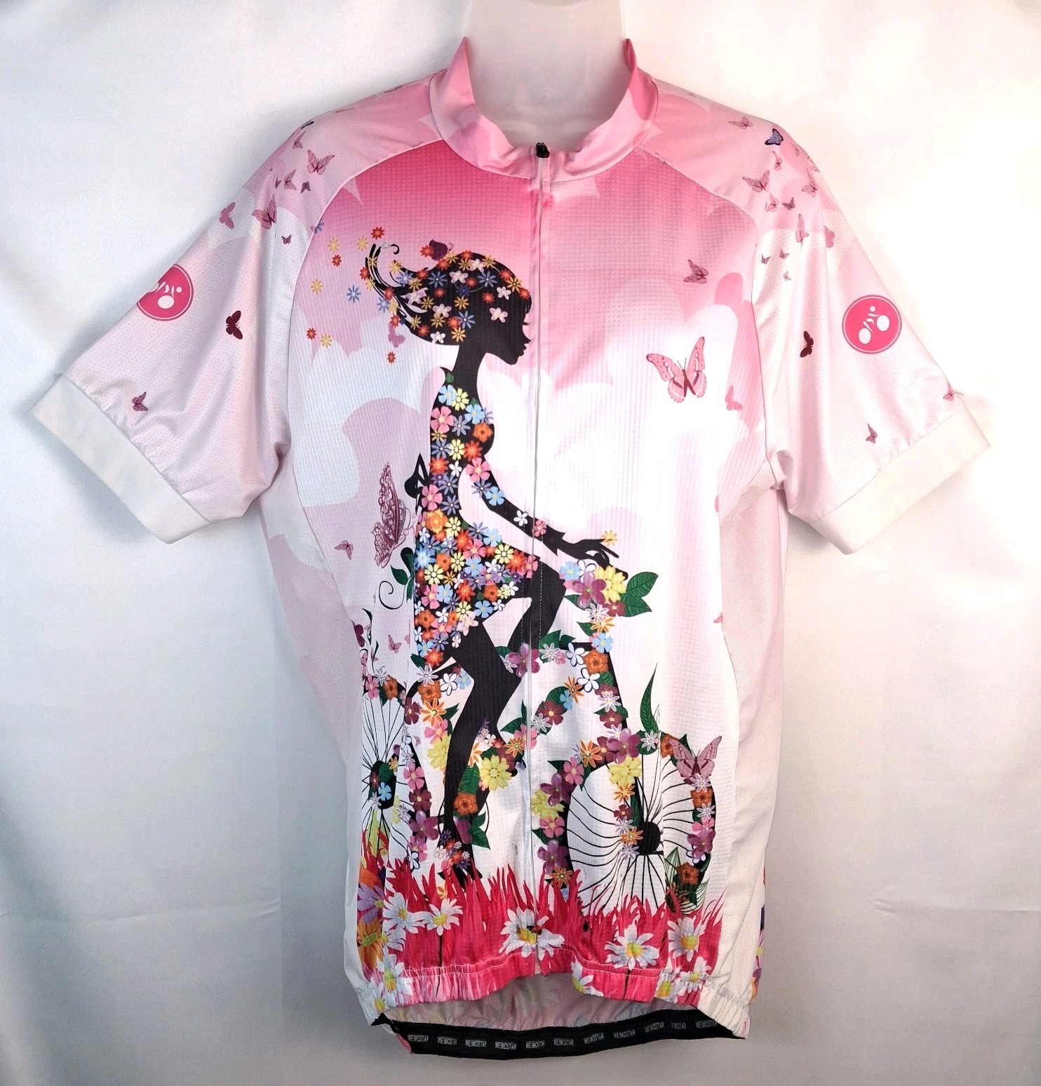 Weimostar Quick Dry Cycling Jersey Top Floral Full Zip Pockets Pink Womens XXL