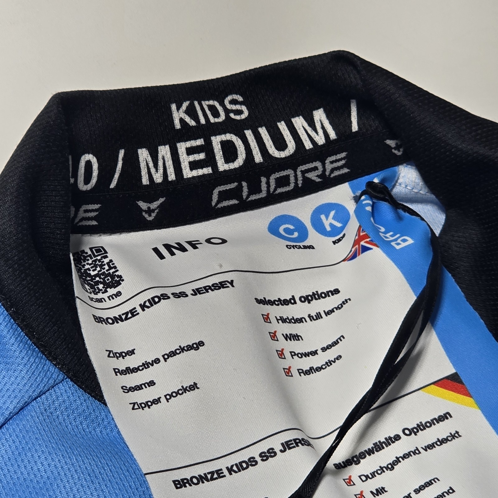 NWT Cuore of Switzerland Kids Cycling Jersey Size Medium Blue