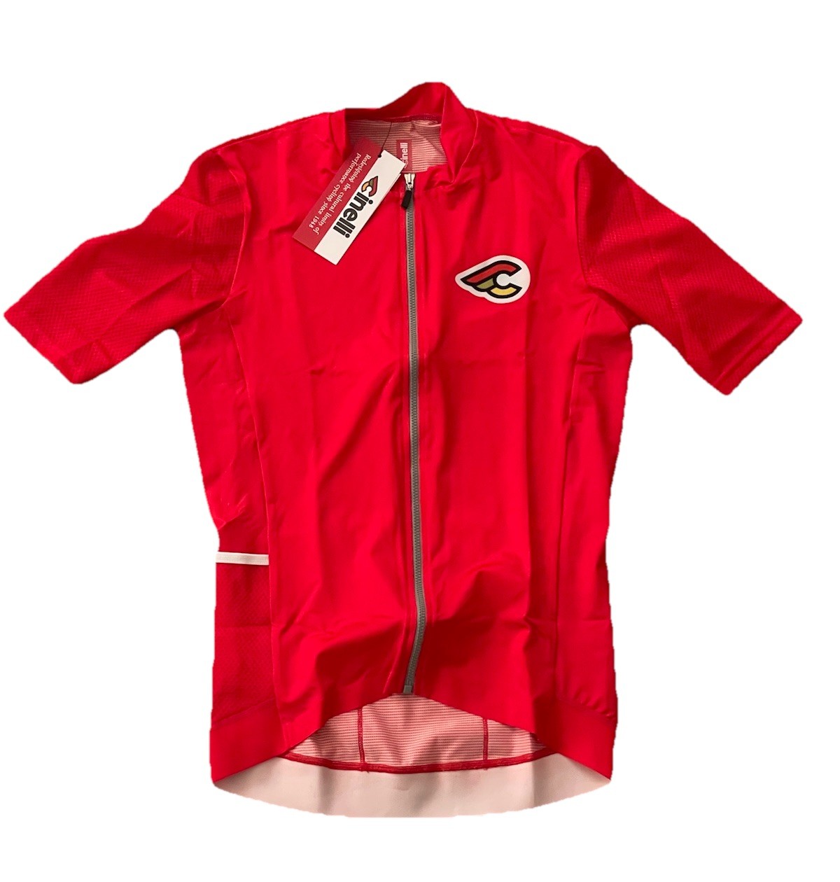 Cinelli Tempo Mesh Full Zip Cycling Jersey Size M Red “In Bike We Trust”