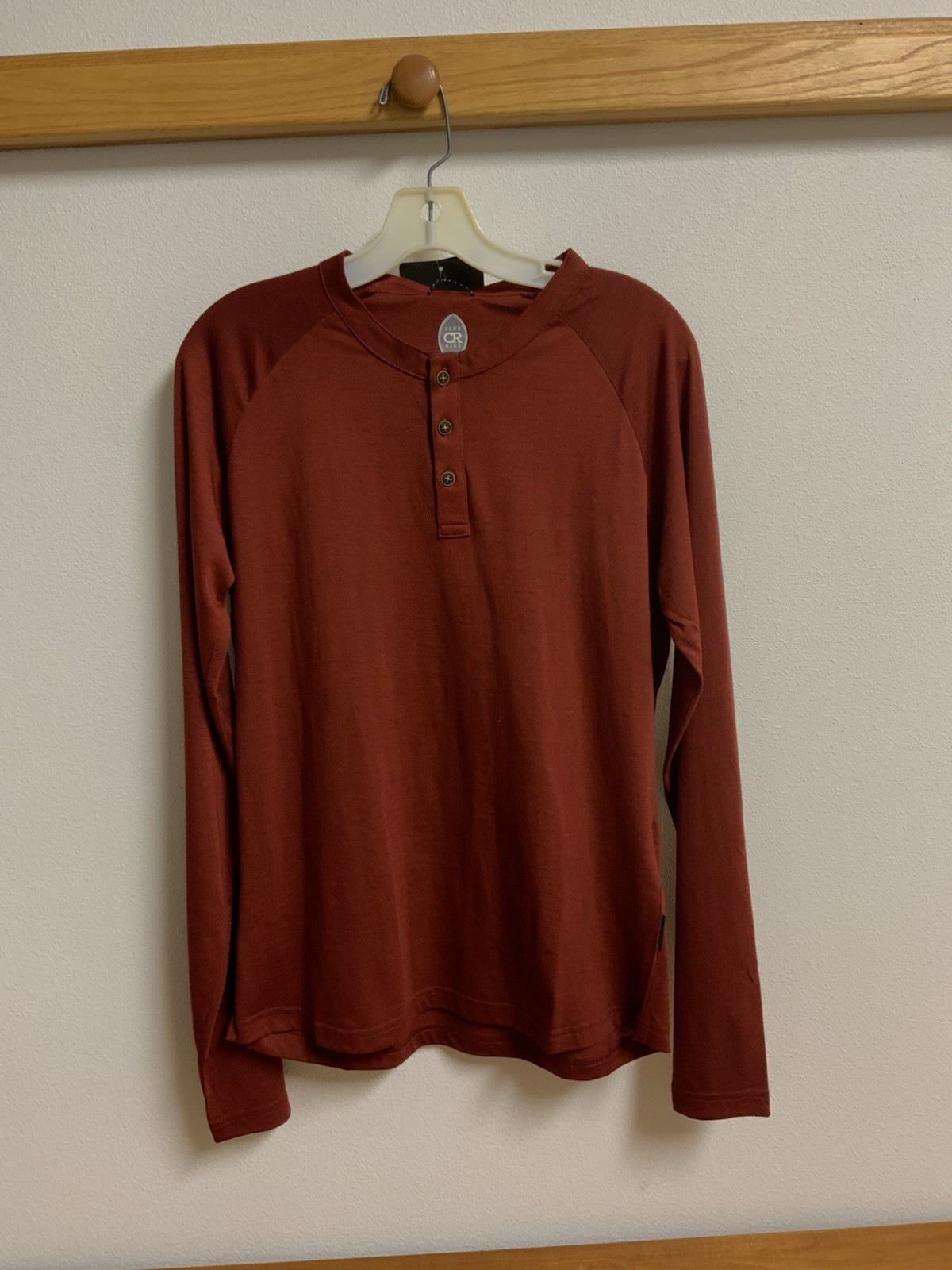 Club Ride Mens Long Sleeve Cycling Shirt 3 Button Front Brick Red Size S New