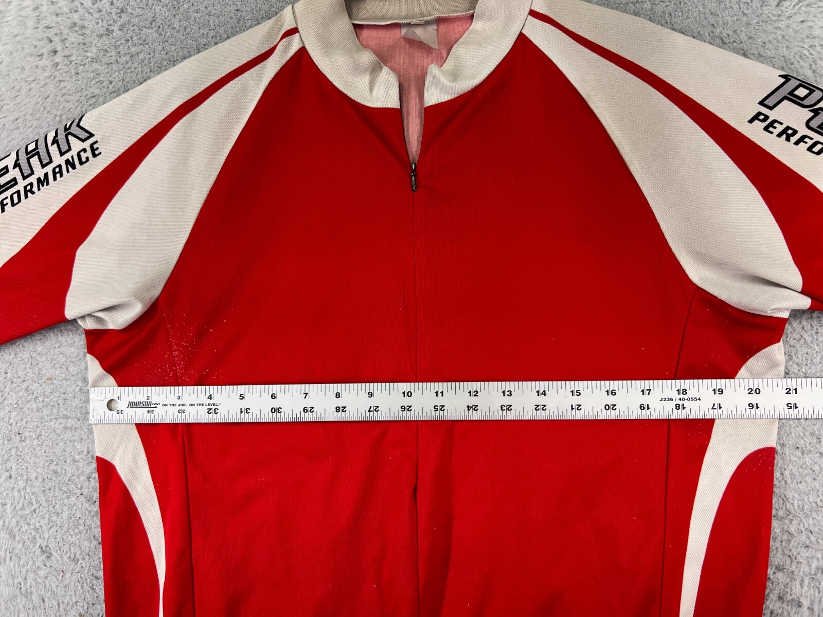 Peak Performance Cycling Jersey Adult Large Red White 1/2 Zip Pockets Poly READ