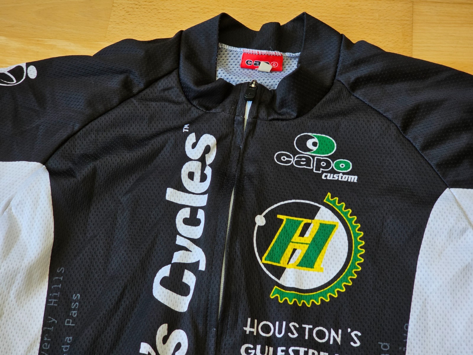 Capo Cycling Jersey Mens XXL 2XL Black White Green Yellow Zip Italy LA Helen’s