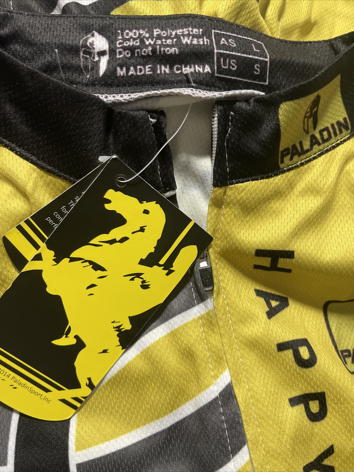 NWT PALADIN “HAPPY CYCLING TRAJECTORY” CYCLING JERSEY SIZE SMALL Men’s Yellow