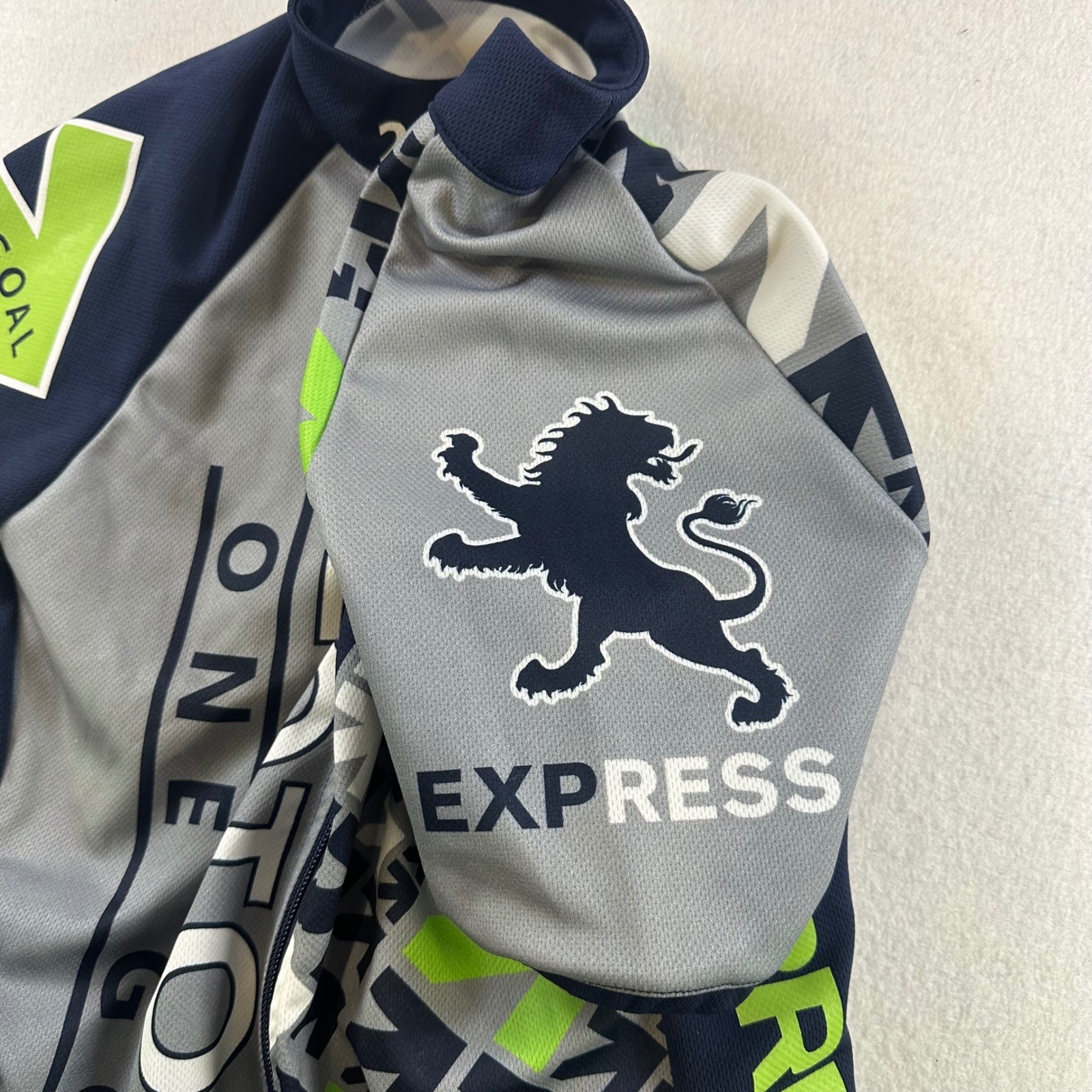 Express Pelotonia 2015 Cycling Jersey Mens Small Full Zip Grey Navy Green S