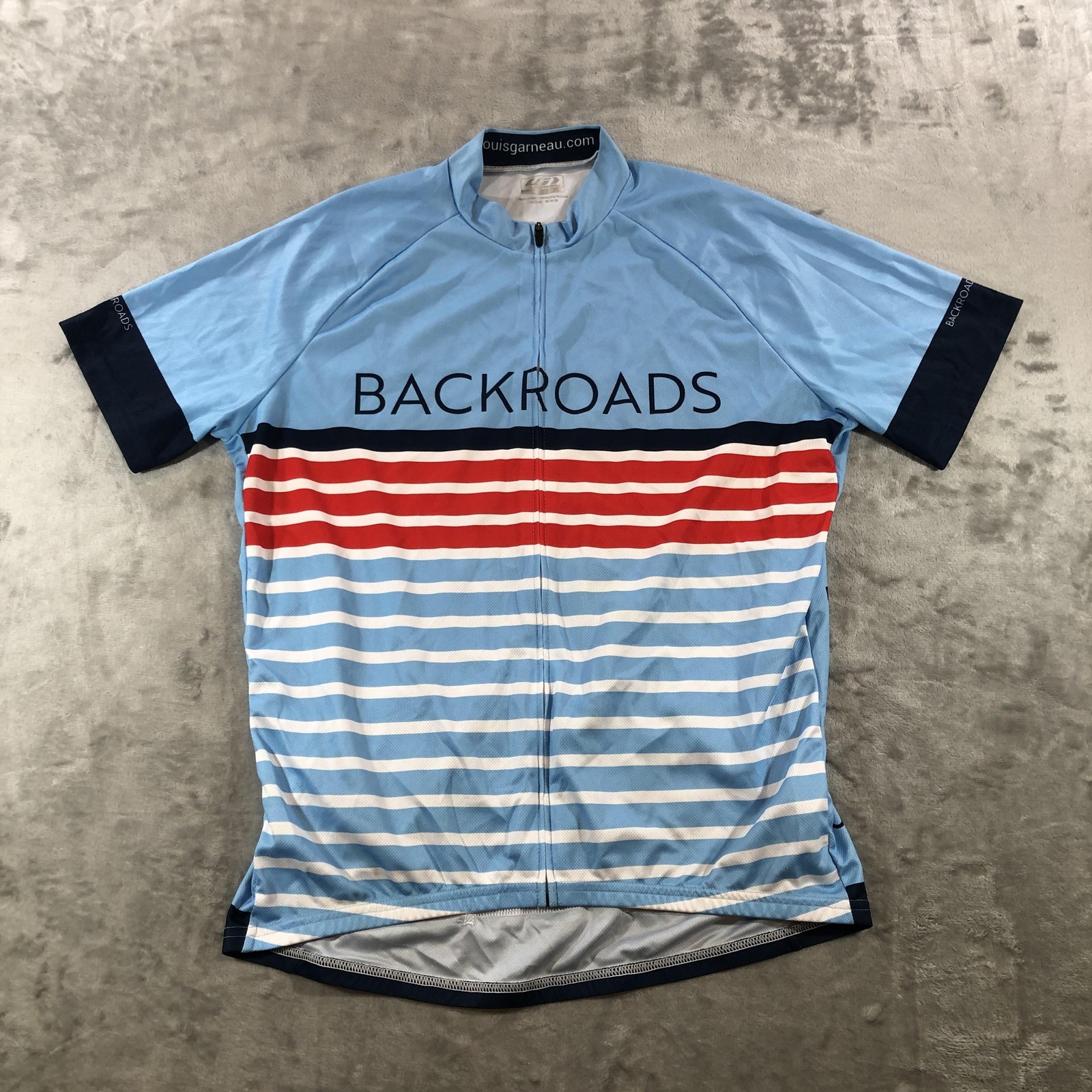Louis Garneau Backroads Cycling Jersey Mens XL Blue Full Zip Short Sleeve Bike