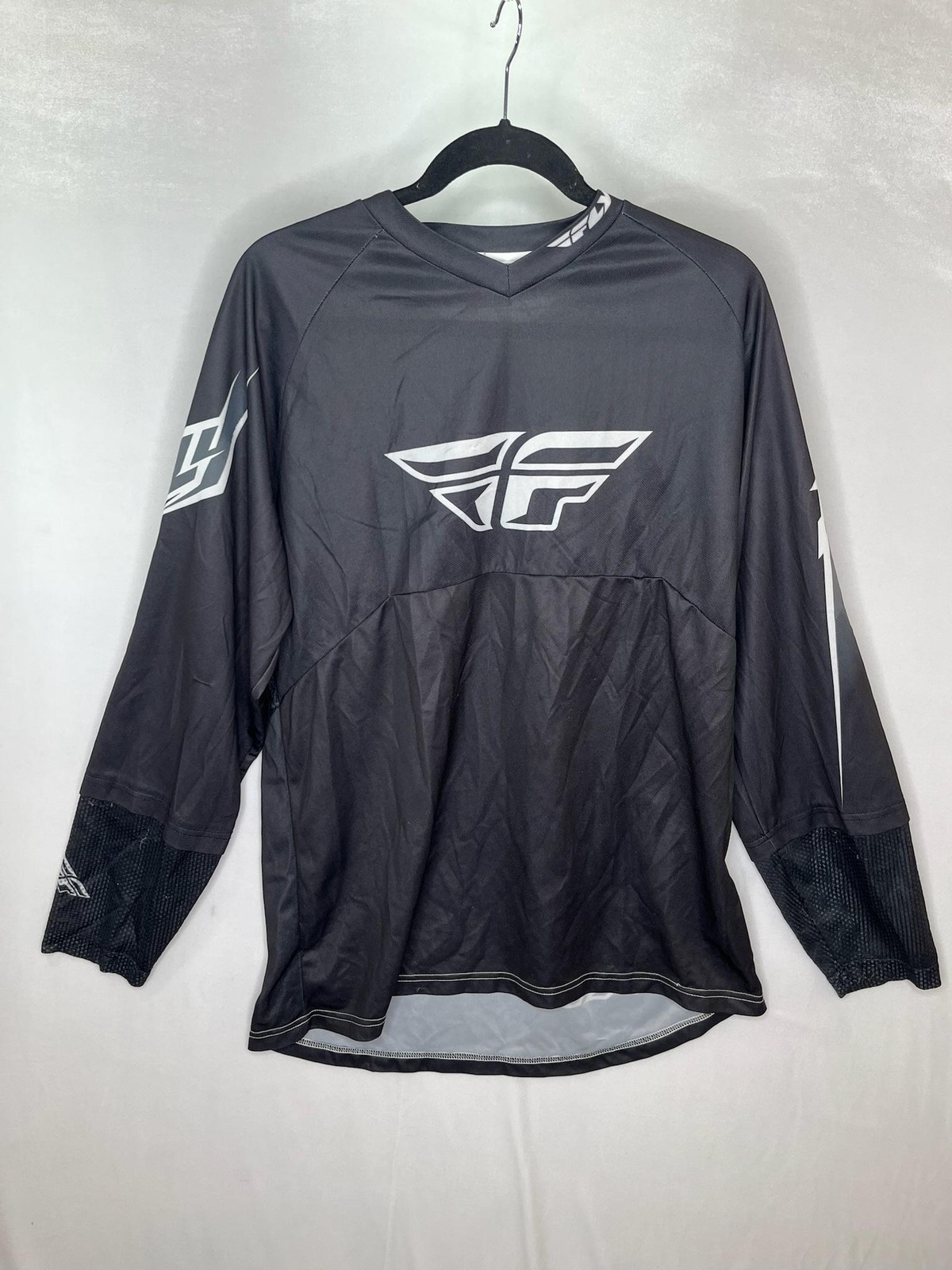 Fly Racing Cycling Jersey Shirt XL Black Long Sleeve Mens Mesh V-Neck Quick Dry