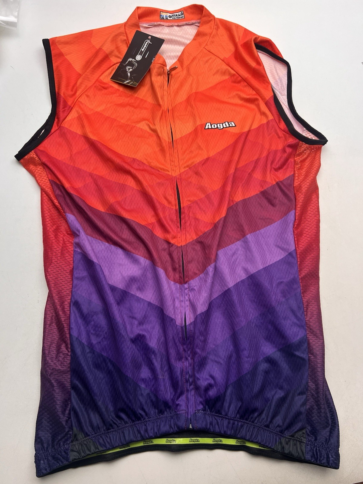 Aogda Cycling Wind Vest XL Orange Purple Full Zip Sleeveless Bike Jersey N