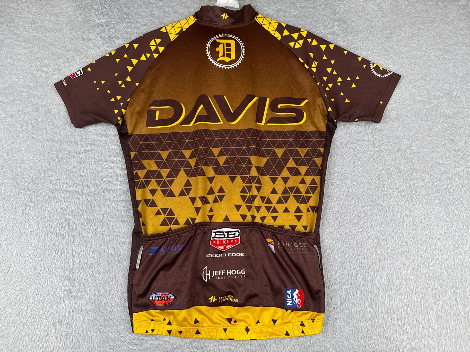 Hyperthreads Cycling Jersey Women Large Brown Yellow Davis Full ZIp Polyester