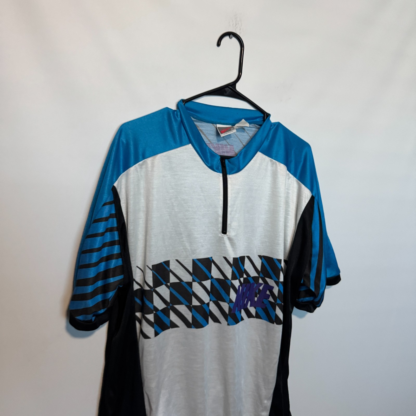 Vintage Nike Cycling Jersey Mens XL Blue Purple Made in USA 90s Bicycle 1/4 Zip