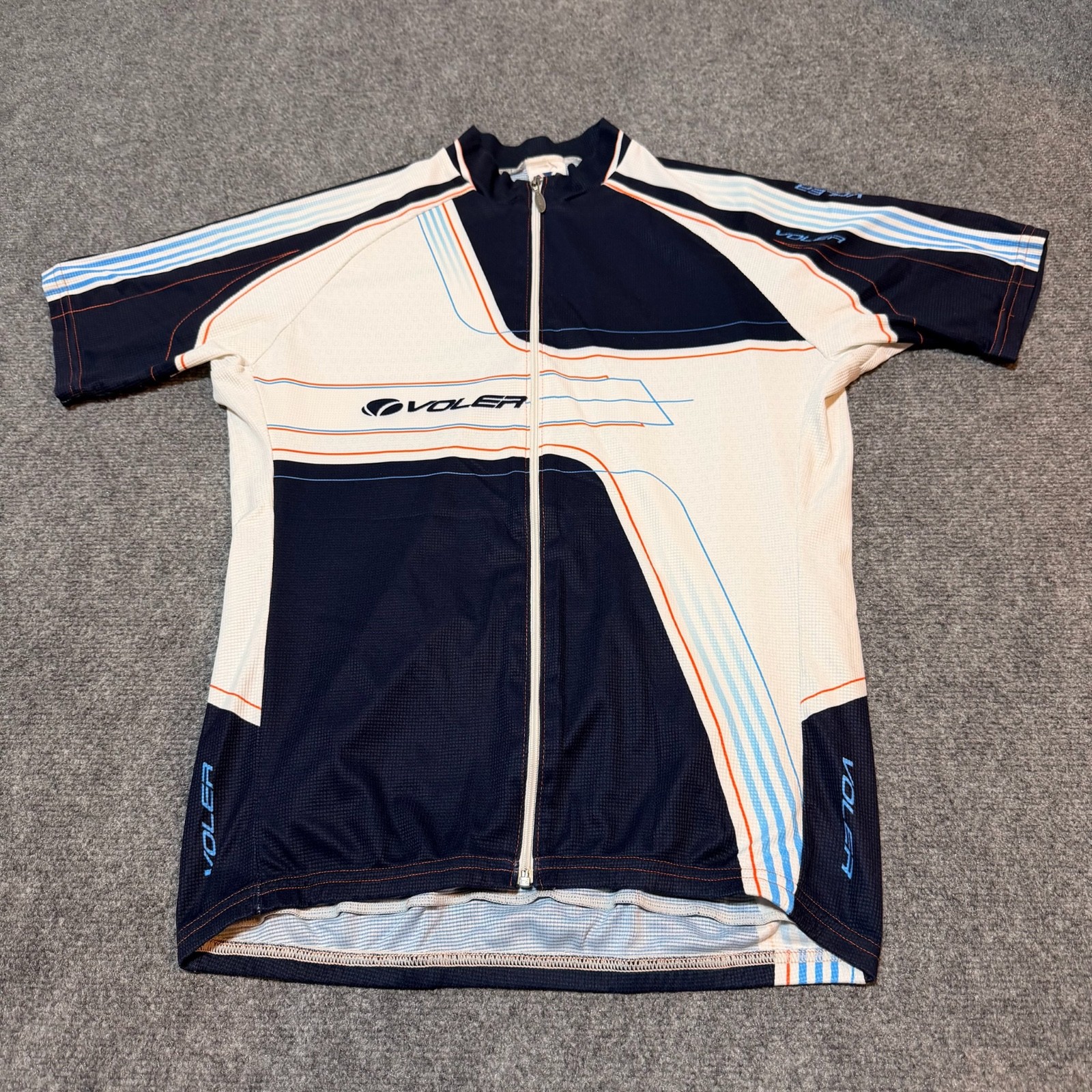 Voler Shirt Mens XXL Blue Mock Neck Full Zip Cycling Jersey Race Raglan Made USA