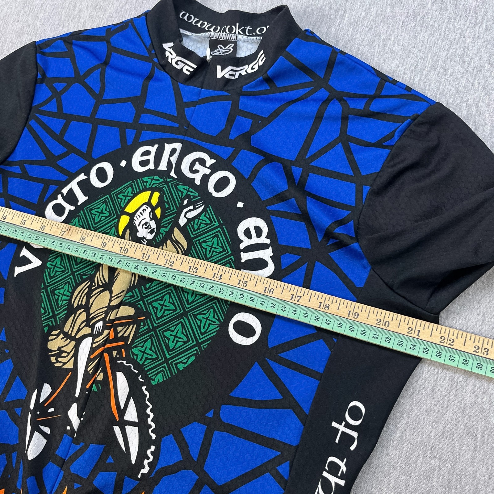 Verge Church Of The Knobby Tyre Cycling Jersey Mens 2XL Blue 3/4 Zip Pockets
