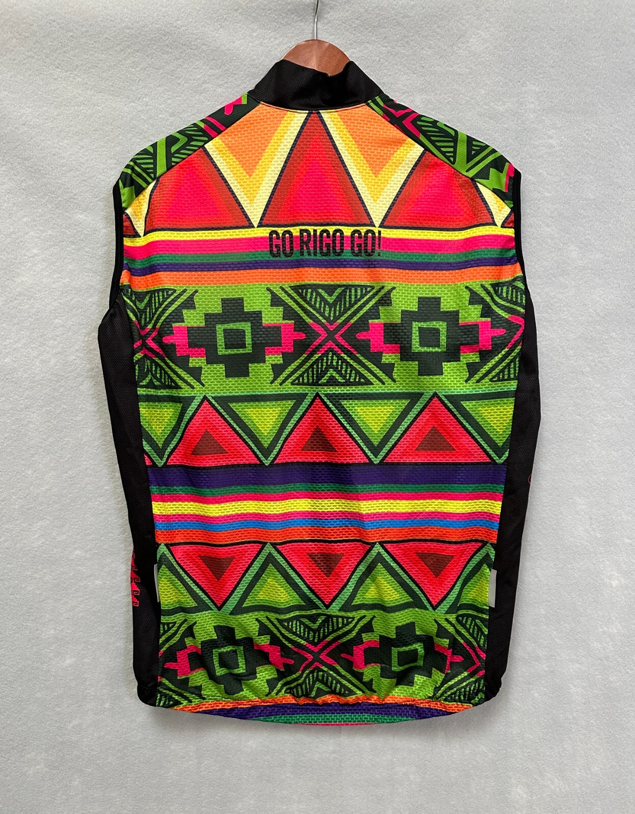 Go Rigo Go! Cycling Jersey Mens 2XL Black Aztec Sleeveless Full Zip Lightweight