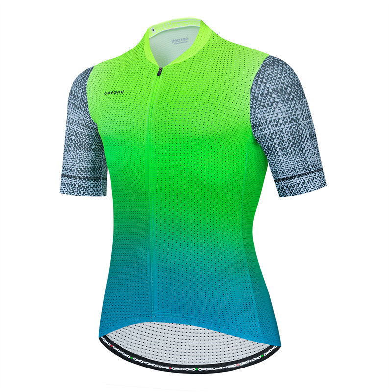 CESANTI Men Cycling Jersey Short Sleeve Non-slip Band Bike Clothing Fluor Green