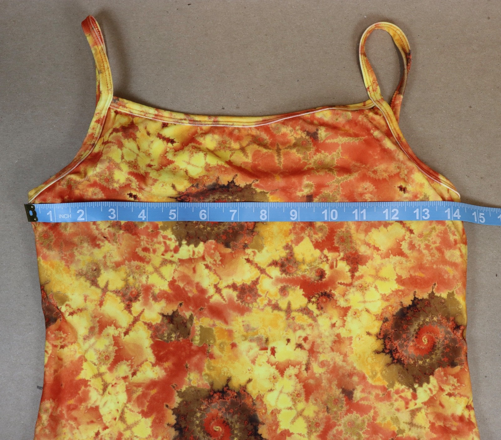 Sleeveless Crop Top Womens Small Orange Starburst Abstract Festive w/ Bra