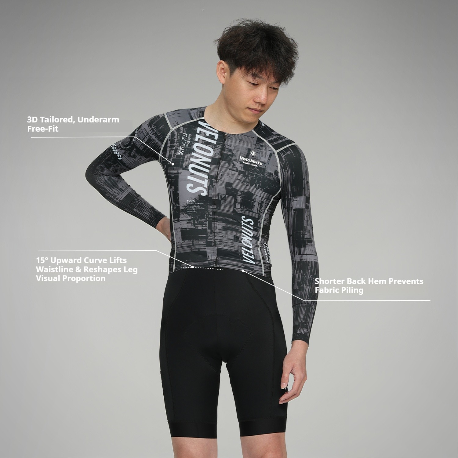 VNS Men’s Cycling Jersey Long Sleeve Moisture Breathable Cut Elastic Quick Dry