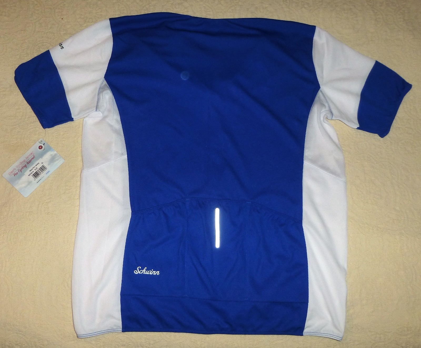 LARGE Men’s Schwinn Pro Blue & White Cycling Jersey Full Zipper Pouch Bicycle