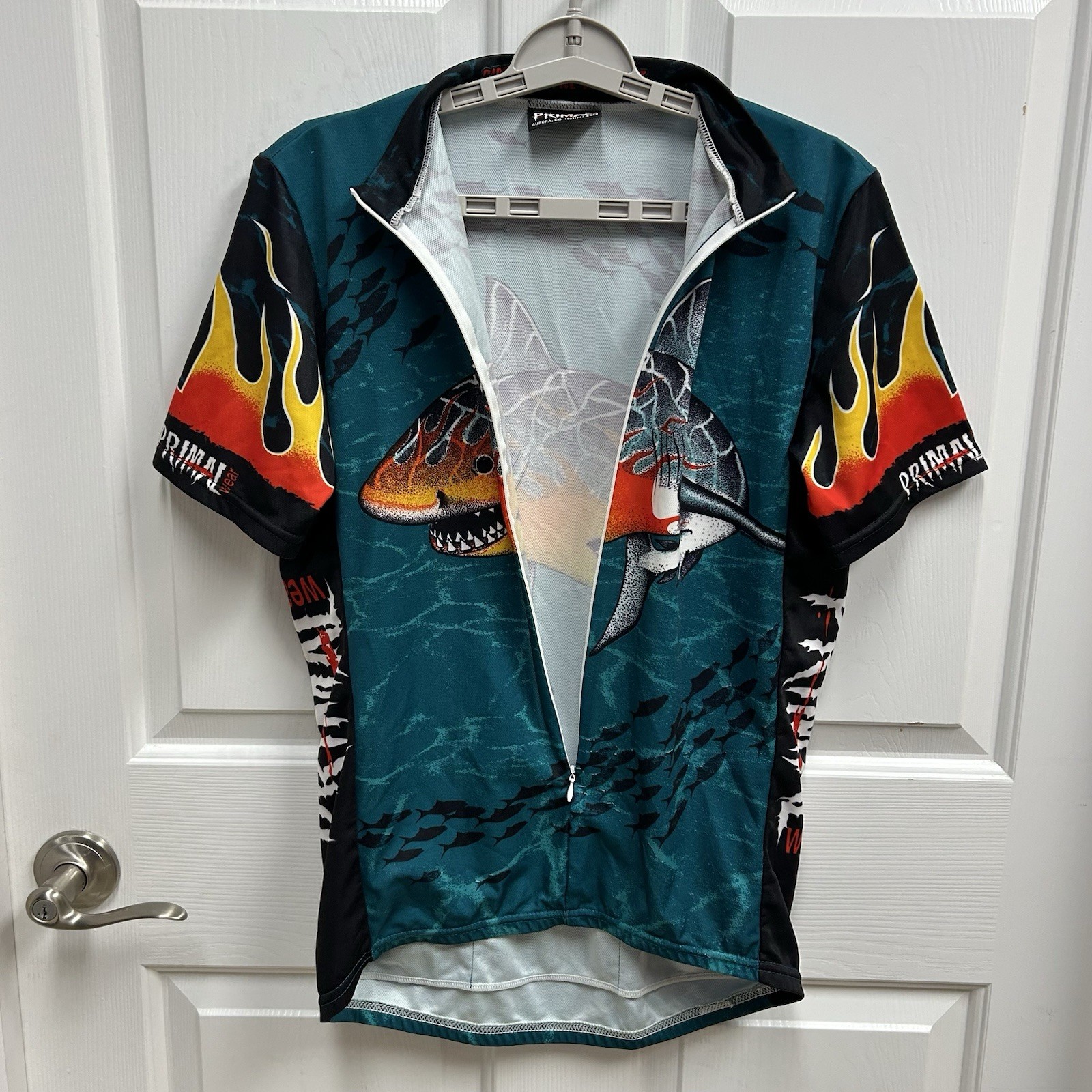 Primal Wear Mens 3/4 Zip Cycling Jersey Shark Graphic Rear Pockets Shirt MTB