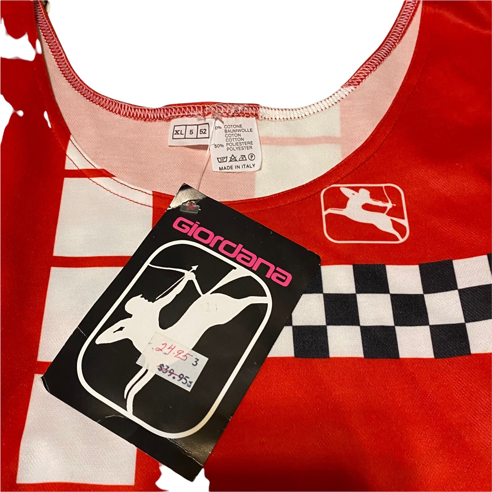 Vintage NEW Giordana Womens XL Cycling Tank Top Jersey Red Black Abstract